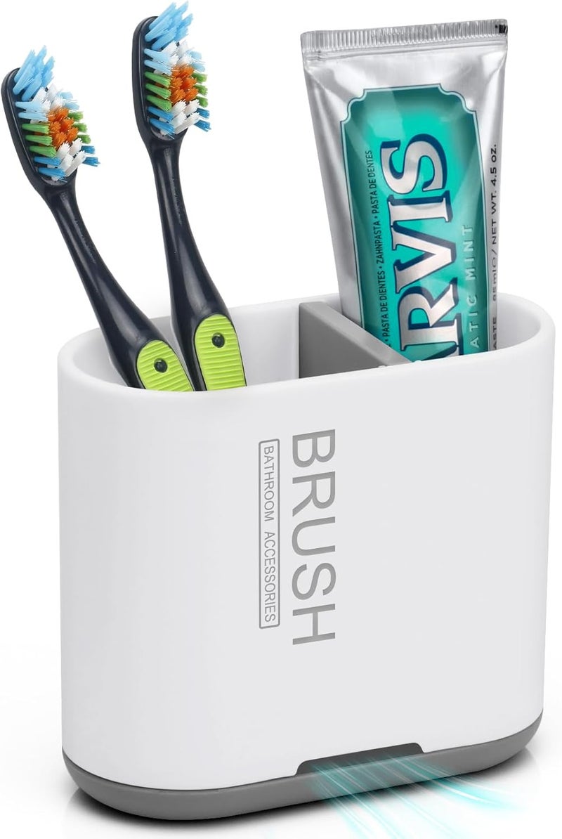 Chintu Toothbrush and Toothpaste Holder with Divider for Bathroom Countertop Organizer, Detachable for Easy Clean,Electric Toothbrush Holders Storage Caddy for Family (White/Gray) - Image 1